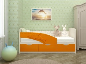 Дельфин-3 Кровать детская 3 ящика без ручек 1.6 Оранжевый глянец в Бородино - borodino.katalogmebeli.com | фото