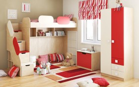 Детская комната Бэрри (Бежевый/Красный/корпус Клен) в Бородино - borodino.katalogmebeli.com | фото