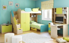 Детская комната Смайли (Желтый/Голубой/Зеленый/корпус Клен) в Бородино - borodino.katalogmebeli.com | фото 2