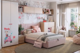 Комплект детской мебели Алина К2 Дуб мария/белый/нежно-розовый велюр в Бородино - borodino.katalogmebeli.com | фото 1
