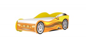 Кровать одноместная  Авто-3-2 (без матраса) с рисунком Такси Желтый в Бородино - borodino.katalogmebeli.com | фото 2