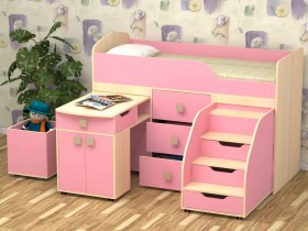 Кровать детская Фея 1.6 Дуб молочный/Розовый в Бородино - borodino.katalogmebeli.com | фото