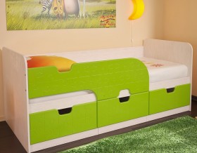 Кровать детская Минима 1,86м с ящиками (дуб атланта/лайм глянец) в Бородино - borodino.katalogmebeli.com | фото