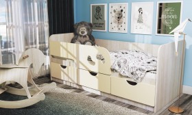 Кровать детская Минима Лего 1,86м с ящиками (дуб атланта/крем) в Бородино - borodino.katalogmebeli.com | фото