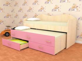 Кровать детская Нимфа двухместная 2.0 Дуб молочный/Розовый в Бородино - borodino.katalogmebeli.com | фото 1
