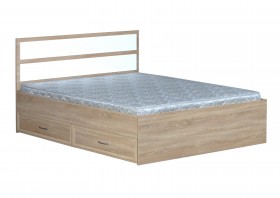 Кровать двойная с ящиками 1600-2 без матраса (прямые спинки) Дуб Сонома в Бородино - borodino.katalogmebeli.com | фото