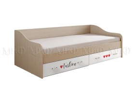 Кровать Girl Вега 0,9 м (Дуб беленый/Белый глянец/фотопечать) в Бородино - borodino.katalogmebeli.com | фото 1