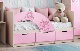 Кровать Юниор-3 ((мульт) розовый металл/дуб беленый) в Бородино - borodino.katalogmebeli.com | фото 1
