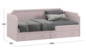 Кровать с мягкой обивкой и ящиками «Кантри» Тип 1 (900) (Велюр пудровый) в Бородино - borodino.katalogmebeli.com | фото 2