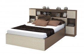 Кровать с прикроватным блоком КР 552 Спальня Basya (шимо темный/шимо светлый) в Бородино - borodino.katalogmebeli.com | фото