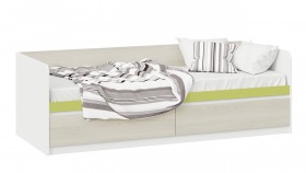 Кровать «Сканди» с 2 ящиками Дуб Гарден/Белый/Зеленый в Бородино - borodino.katalogmebeli.com | фото 1