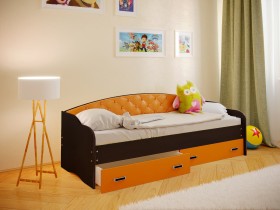 Кровать Софа-7 с мягкой спинкой (800х1900) Венге/Оранжевый в Бородино - borodino.katalogmebeli.com | фото