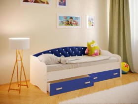Кровать Софа-7 с мягкой спинкой со стразами (800х1900) Белый/Синий в Бородино - borodino.katalogmebeli.com | фото