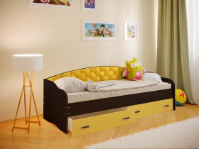 Кровать Софа-8 с мягкой спинкой (900х1900) Венге/Желтый в Бородино - borodino.katalogmebeli.com | фото 1