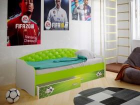 Кровать Софа-8 с мягкой спинкой фотопечать Футбол (900х1900) Белый/Лайм в Бородино - borodino.katalogmebeli.com | фото