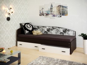 Кровать Софа-9 с мягкой спинкой с рисунком Милана (900х1900) Венге/Белый в Бородино - borodino.katalogmebeli.com | фото 1