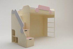 Кровать второй ярус с лестницей Грэйси (Розовый/Серый/корпус Клен) в Бородино - borodino.katalogmebeli.com | фото 2