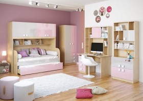 Кровать второй ярус с лестницей Грэйси (Розовый/Серый/корпус Клен) в Бородино - borodino.katalogmebeli.com | фото 3