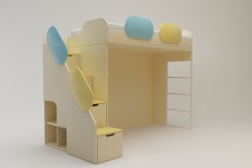Кровать Смайли (второй ярус с лестницей/Желтый/Зеленый/Клен) в Бородино - borodino.katalogmebeli.com | фото