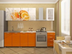 Кухонный гарнитур 1,8м Апельсин (Белый/Оранжевый металлик/Фотопечать апельсин) в Бородино - borodino.katalogmebeli.com | фото