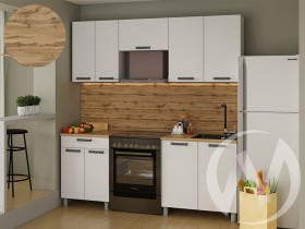 Кухня Кьяра 2.0 м с окапом (белый/карбон фарфор/26мм/дуб вотан) в Бородино - borodino.katalogmebeli.com | фото