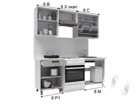 Кухня Салли 2.0 м с окапом (белый/сандал белый, серый/26 мм/дуб вотан) в Бородино - borodino.katalogmebeli.com | фото 3