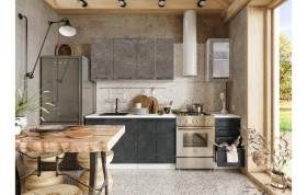 Кухонный гарнитур Нувель 1800мм белый/бетон коричневый/бетон черный в Бородино - borodino.katalogmebeli.com | фото 1