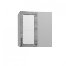 Лофт ПУС 650 шкаф верхний угловой со стеклом (Дуб майский/корпус Серый) в Бородино - borodino.katalogmebeli.com | фото