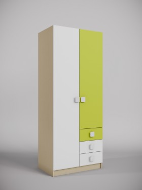 Шкаф 2-х створчатый с ящиками Эппл (Зеленый/Белый/корпус Клен) в Бородино - borodino.katalogmebeli.com | фото