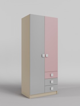 Шкаф 2-х створчатый с ящиками Грэйси (Розовый/Серый/корпус Клен) в Бородино - borodino.katalogmebeli.com | фото