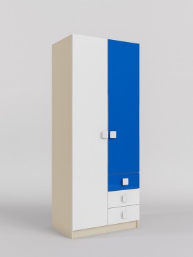 Шкаф 2-х створчатый с ящиками Скай люкс (Синий/Белый/корпус Клен) в Бородино - borodino.katalogmebeli.com | фото