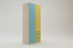 Шкаф 2-х створчатый с ящиками Смайли (Желтый/Голубой/Зеленый/корпус Клен) в Бородино - borodino.katalogmebeli.com | фото 1