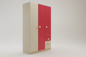 Шкаф 3-х створчатый с ящиками Бэрри (Бежевый/Красный/корпус Клен) в Бородино - borodino.katalogmebeli.com | фото