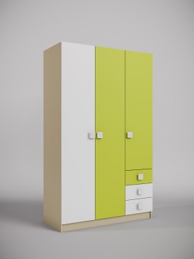 Шкаф 3-х створчатый с ящиками Эппл (Зеленый/Белый/корпус Клен) в Бородино - borodino.katalogmebeli.com | фото