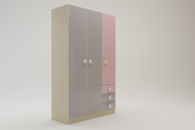 Шкаф 3-х створчатый с ящиками Грэйси (Розовый/Серый/корпус Клен) в Бородино - borodino.katalogmebeli.com | фото 2