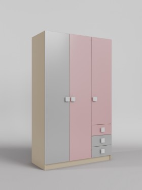 Шкаф 3-х створчатый с ящиками Грэйси (Розовый/Серый/корпус Клен) в Бородино - borodino.katalogmebeli.com | фото 1