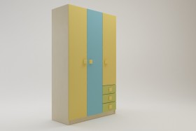 Шкаф 3-х створчатый с ящиками Смайли (Желтый/Голубой/Зеленый/корпус Клен) в Бородино - borodino.katalogmebeli.com | фото
