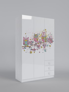 Шкаф 3-х створчатый с ящиками Совушки (Белый/корпус Выбеленное дерево) в Бородино - borodino.katalogmebeli.com | фото