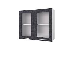 Шкаф 80 с 2-мя витринами Лофт (Камень Арья/корпус Белый) в Бородино - borodino.katalogmebeli.com | фото