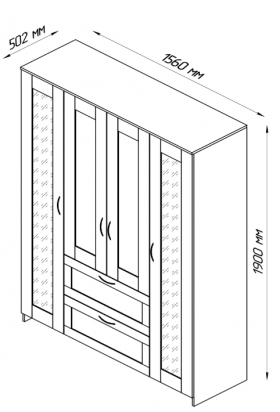 Шкаф четырехдверный Сириус с 1 зеркалом и 2 ящиками белый в Бородино - borodino.katalogmebeli.com | фото 2