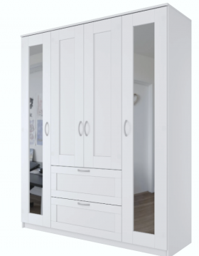 Шкаф четырехдверный Сириус с 2 зеркалами и 2 ящиками белый в Бородино - borodino.katalogmebeli.com | фото 1