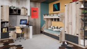 Шкаф для одежды комбинированный «Окланд» (Фон Черный/Дуб Делано) в Бородино - borodino.katalogmebeli.com | фото 4