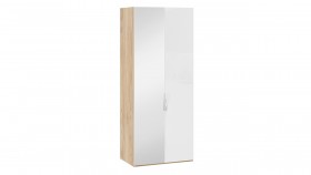 Шкаф для одежды с 1 глухой и 1 зеркальной дверями левый «Эмбер» Яблоня Беллуно/Белый глянец в Бородино - borodino.katalogmebeli.com | фото 1