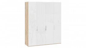 Шкаф для одежды с 4 глухими дверями «Эмбер» Яблоня Беллуно/Белый глянец в Бородино - borodino.katalogmebeli.com | фото 1