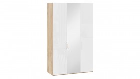 Шкаф комбинированный с 2 глухими и 1 зеркальной дверями правый «Эмбер» Яблоня Беллуно/Белый глянец в Бородино - borodino.katalogmebeli.com | фото