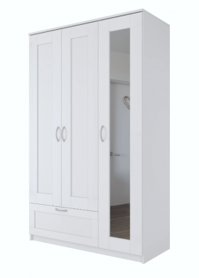 Шкаф трехдверный Сириус с зеркалом и 1 ящиком белый в Бородино - borodino.katalogmebeli.com | фото