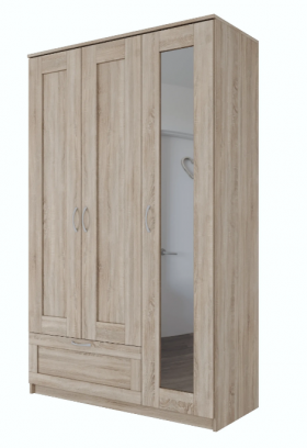Шкаф трехдверный Сириус с зеркалом и 1 ящиком дуб сонома в Бородино - borodino.katalogmebeli.com | фото