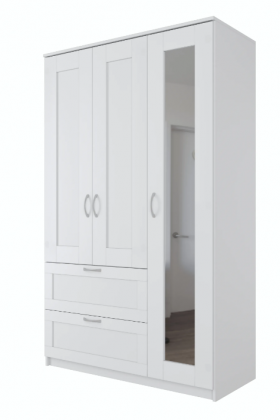Шкаф трехдверный Сириус с зеркалом и 2 ящиками белый в Бородино - borodino.katalogmebeli.com | фото