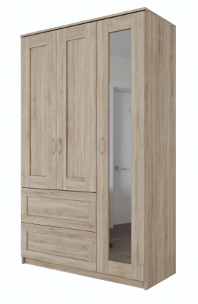 Шкаф трехдверный Сириус с зеркалом и 2 ящиками дуб сонома в Бородино - borodino.katalogmebeli.com | фото