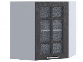 Шкаф верхний угловой со стеклом 590, ШВУС 590 (Клен серый/корпус белый) в Бородино - borodino.katalogmebeli.com | фото